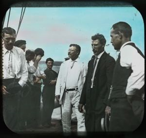 Image of President Roosevelt Meeting Crew of S.S. Roosevelt [Bartlett to right of President]